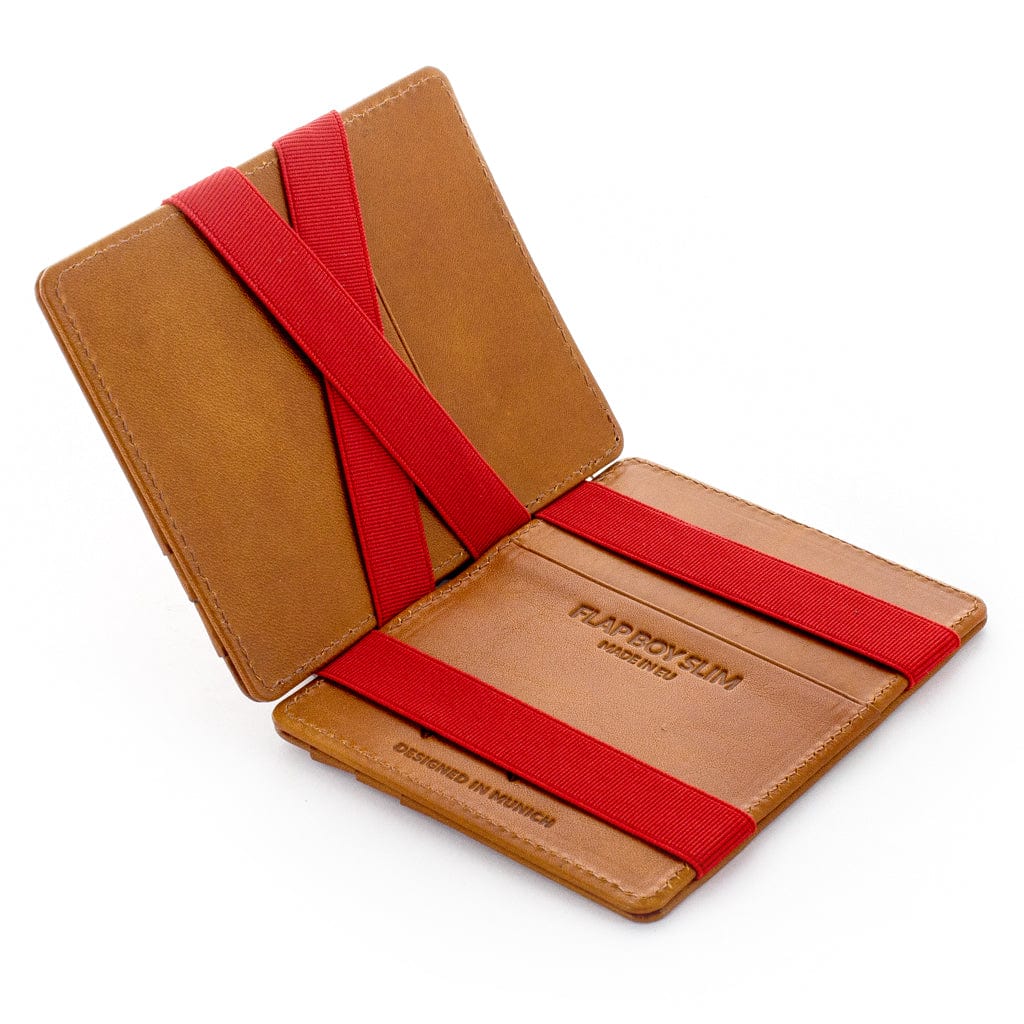 Jaimie Jacobs Geldbeutel Portemonnaie Cognac with Red Flap Boy Slim - Magic Wallet without Coin Pocket - Limited Edition Flap Boy Slim Limited Edition Magic Wallet without coin pocket