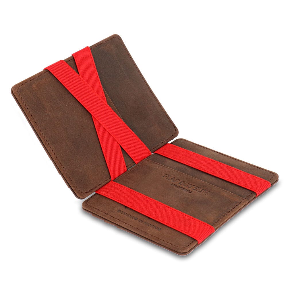 Jaimie Jacobs Geldbeutel Portemonnaie Buffalo Leather Dark Brown with Red Flap Boy Slim - Magic Wallet without Coin Pocket - Limited Edition Flap Boy Slim Limited Edition Magic Wallet without coin pocket