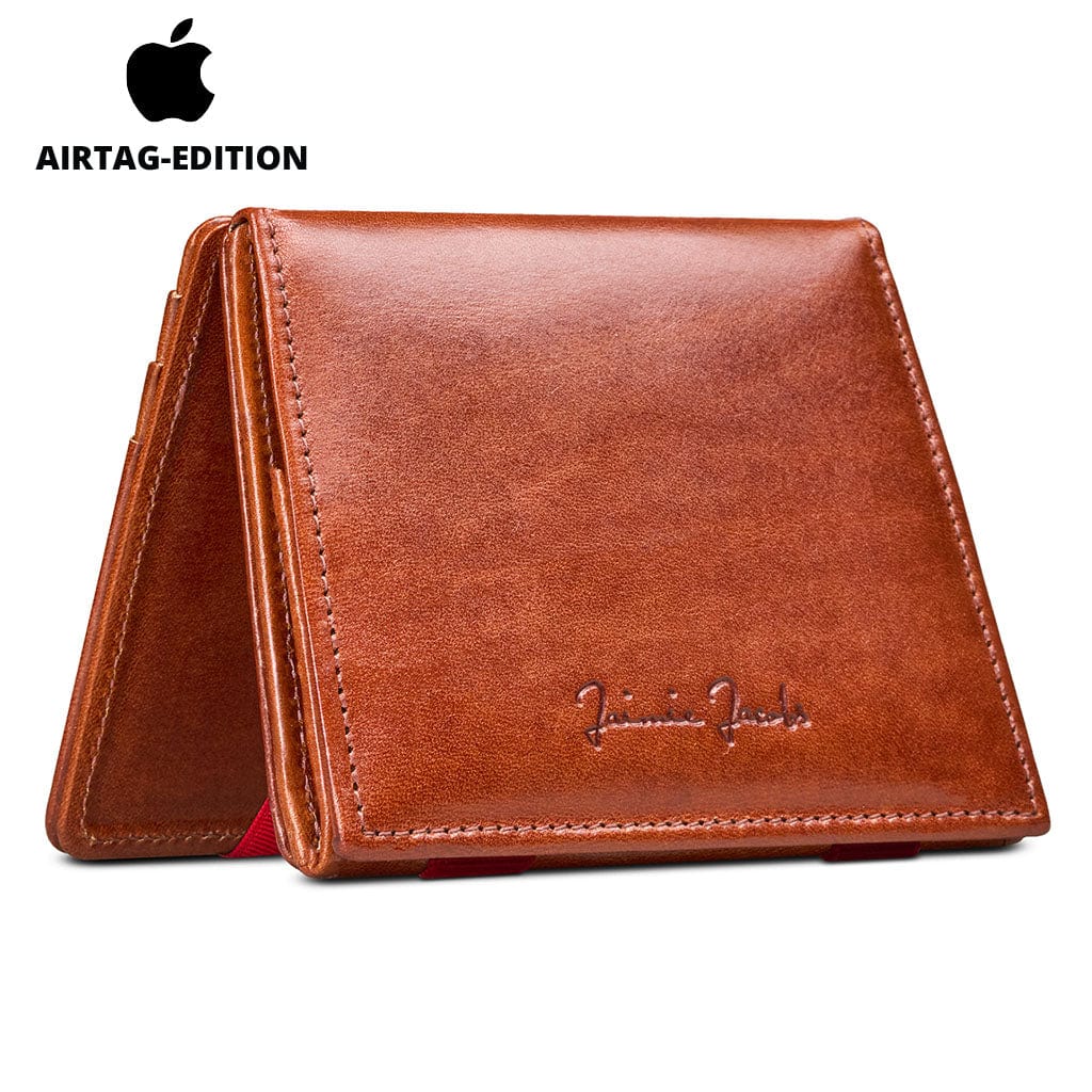 Jaimie Jacobs Geldbeutel Portemonnaie Dark Brown with Red Flap Boy AirTag-Edition - Magic Wallet with Coin Pocket Flap Boy magic-wallet with coin pocket & Apple AirTag pocket