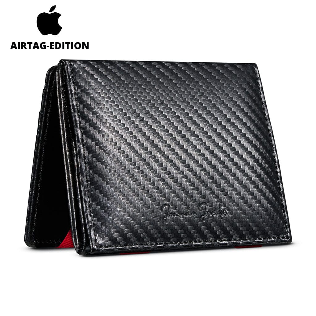 Jaimie Jacobs Geldbeutel Portemonnaie Carbon with Red Flap Boy AirTag-Edition - Magic Wallet with Coin Pocket Flap Boy magic-wallet with coin pocket & Apple AirTag pocket