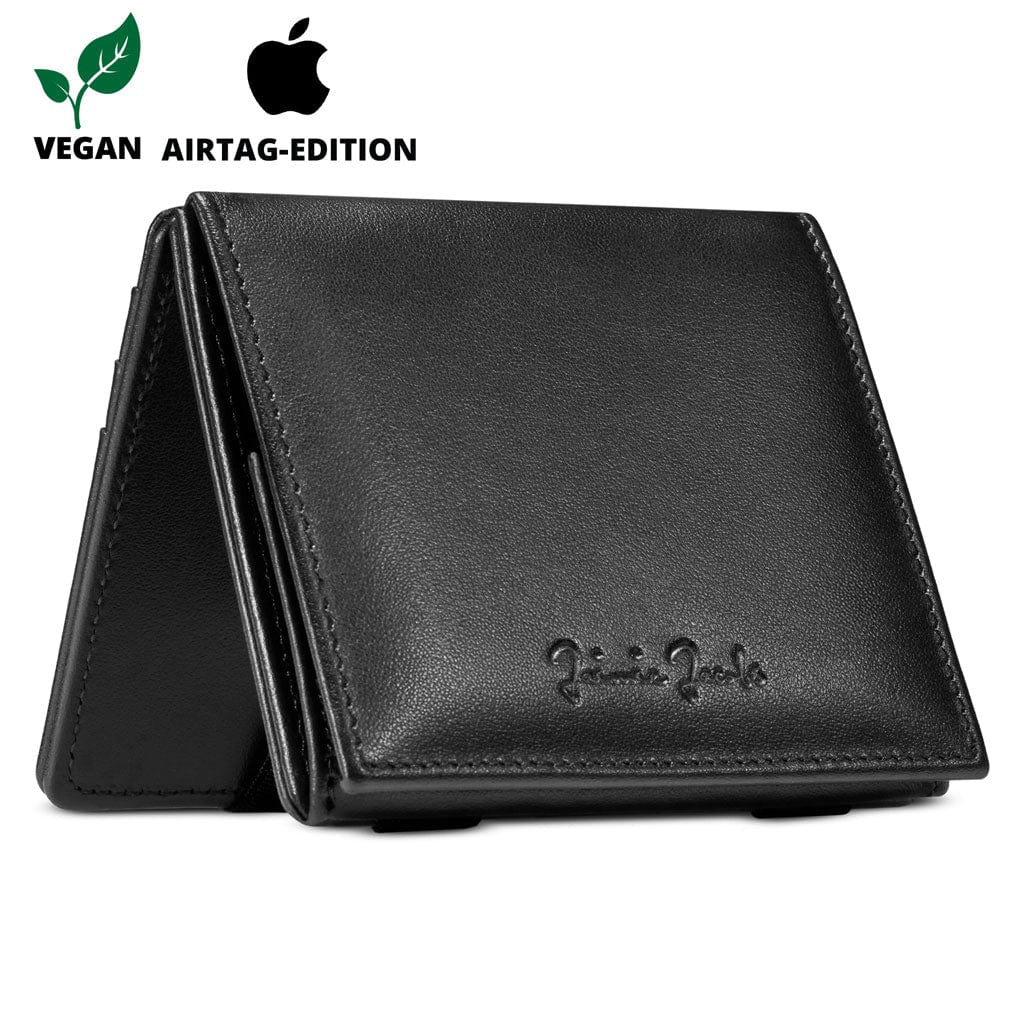 Jaimie Jacobs Geldbeutel Portemonnaie Vegan Black Flap Boy AirTag-Edition Vegan - Magic Wallet with Coin Pocket Vegan Flap Boy Wallet with AirTag Slot – Magic Wallet
