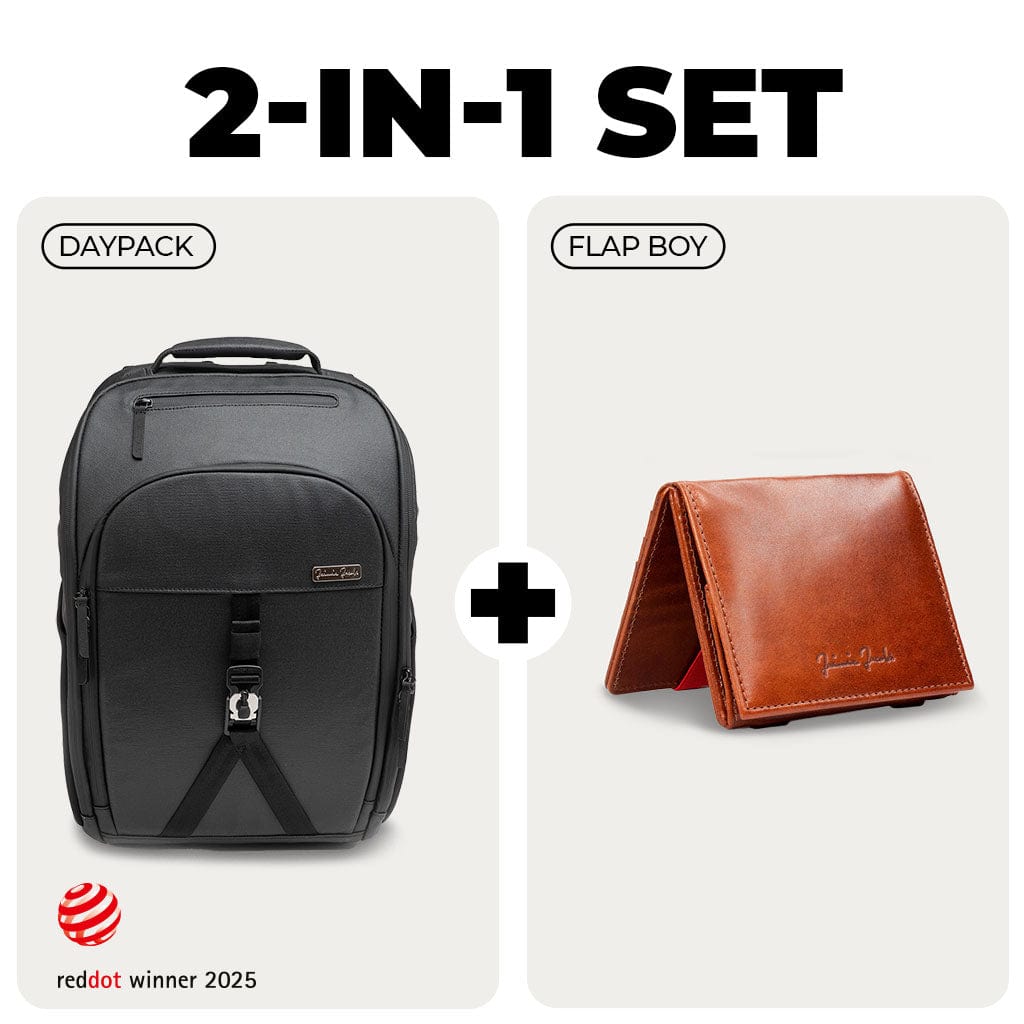 Jaimie Jacobs Rucksack Dark Brown with Red Business Backpack + Flap Boy Magic Wallet Bundle Business Backpack + Flap Boy Magic Wallet Bundle