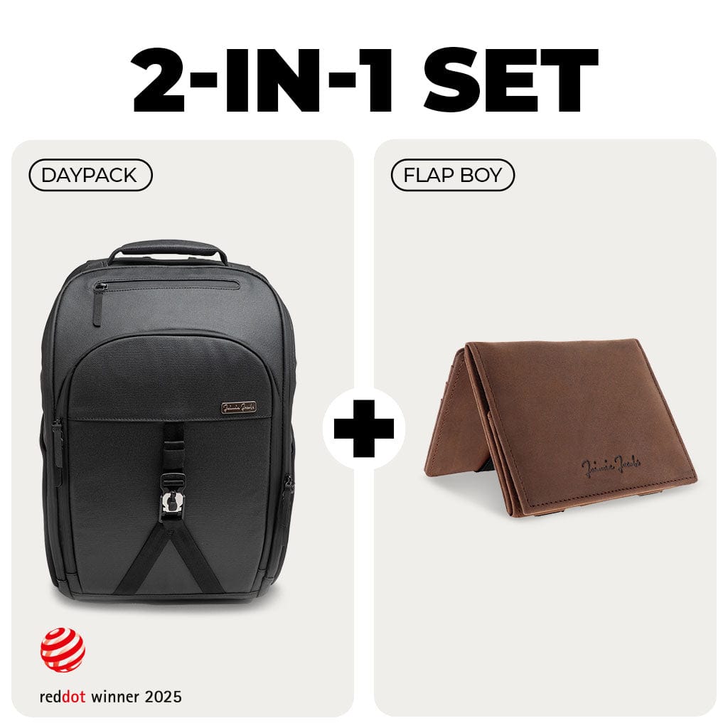 Jaimie Jacobs Rucksack Buffalo Leather Dark Brown Business Backpack + Flap Boy Magic Wallet Bundle Business Backpack + Flap Boy Magic Wallet Bundle