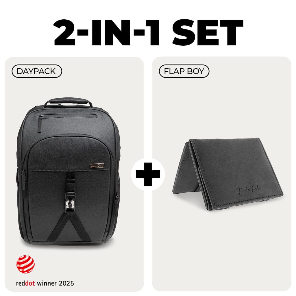 Jaimie Jacobs Rucksack Buffalo Leather Black Business Backpack + Flap Boy Magic Wallet Bundle Business Backpack + Flap Boy Magic Wallet Bundle