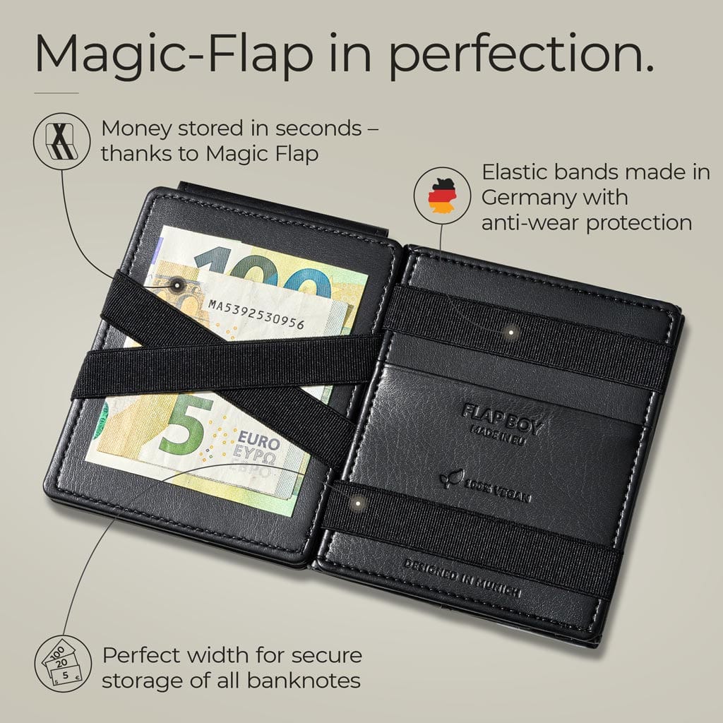 Jaimie Jacobs Geldbeutel Portemonnaie Black Flap Boy XL Vegan - Magic Wallet with Coin Pocket Flap Boy XL - Magic Wallet with Coin Pocket