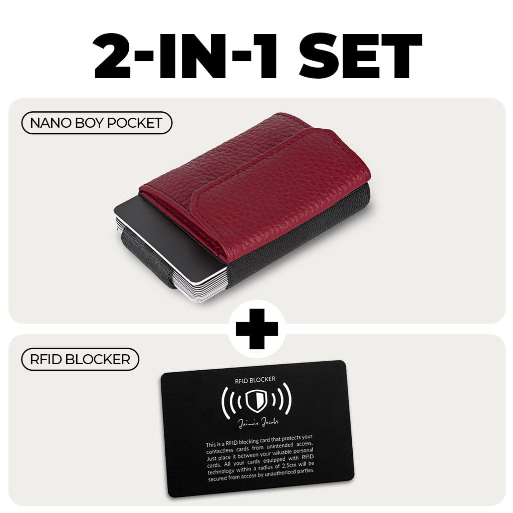 Jaimie Jacobs Grained Leather Red Nano Boy Pocket Ladies Edition + RFID Protection Card Bundle Nano Boy Pocket wallet Ladies Edition + RFID Protection Card