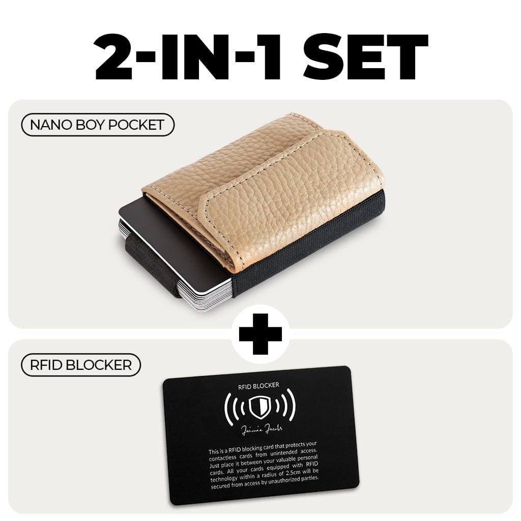 Jaimie Jacobs Grained Leather Sand Nano Boy Pocket Ladies Edition + RFID Protection Card Bundle Nano Boy Pocket wallet Ladies Edition + RFID Protection Card