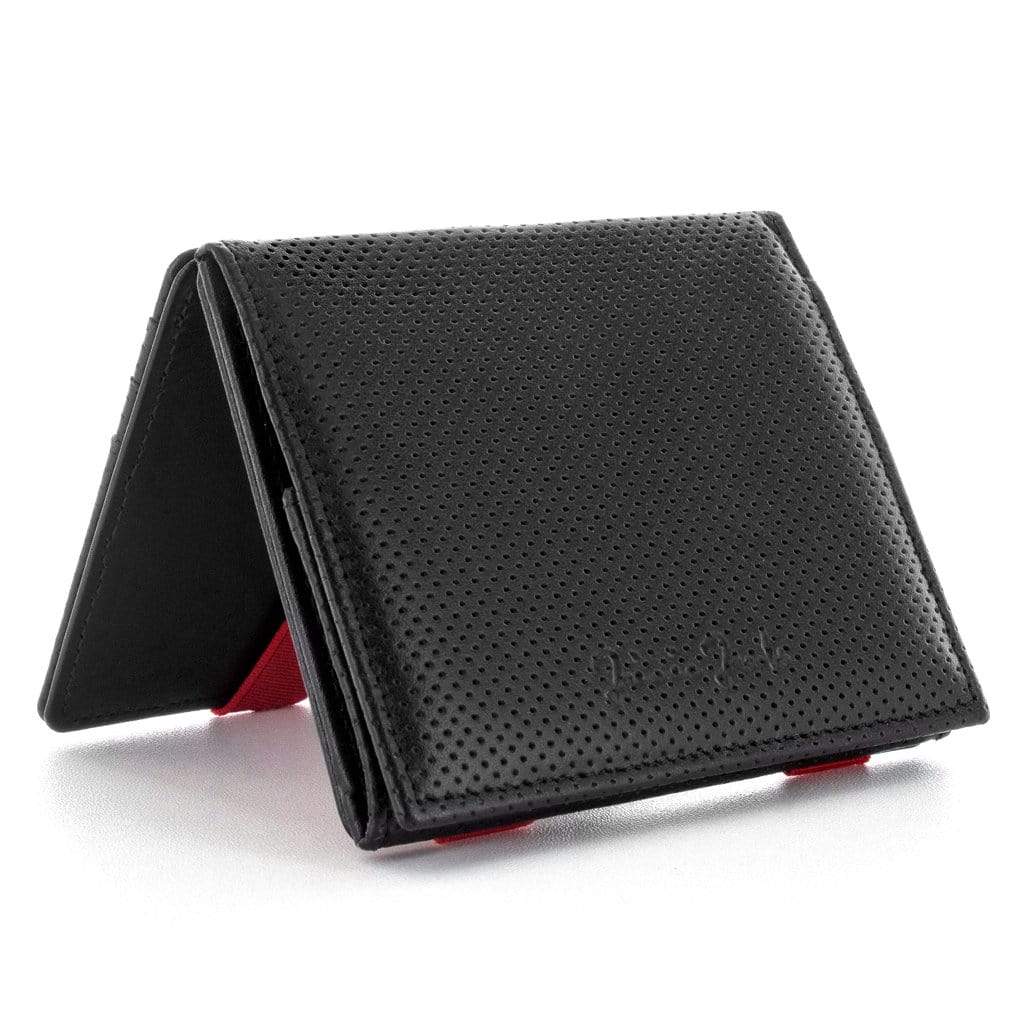 Jaimie Jacobs Geldbeutel Portemonnaie Perforated Leather Black with Red Flap Boy - Magic Wallet with Coin Pocket - Limited Edition Flap Boy Magic Wallet with Coin Pocket Limited Edition