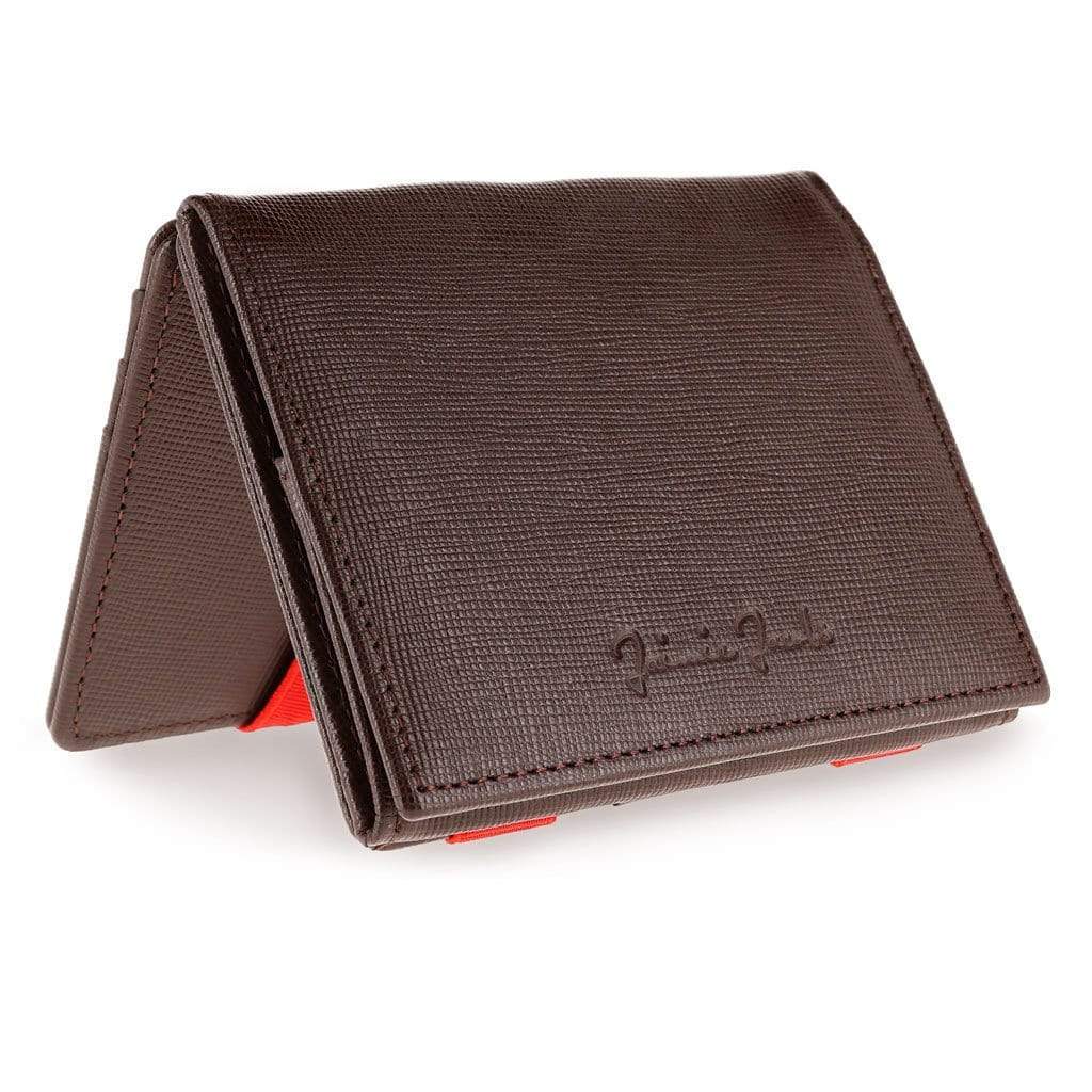 Jaimie Jacobs Geldbeutel Portemonnaie Saffiano Brown with Red Flap Boy - Magic Wallet with Coin Pocket - Limited Edition Flap Boy Magic Wallet with Coin Pocket Limited Edition