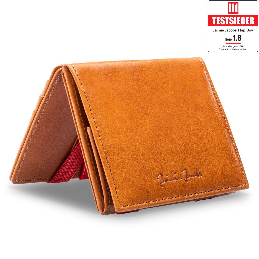 Jaimie Jacobs Geldbeutel Portemonnaie Cognac with Red Flap Boy - Magic Wallet with Coin Pocket - Limited Edition Flap Boy Magic Wallet with Coin Pocket Limited Edition 