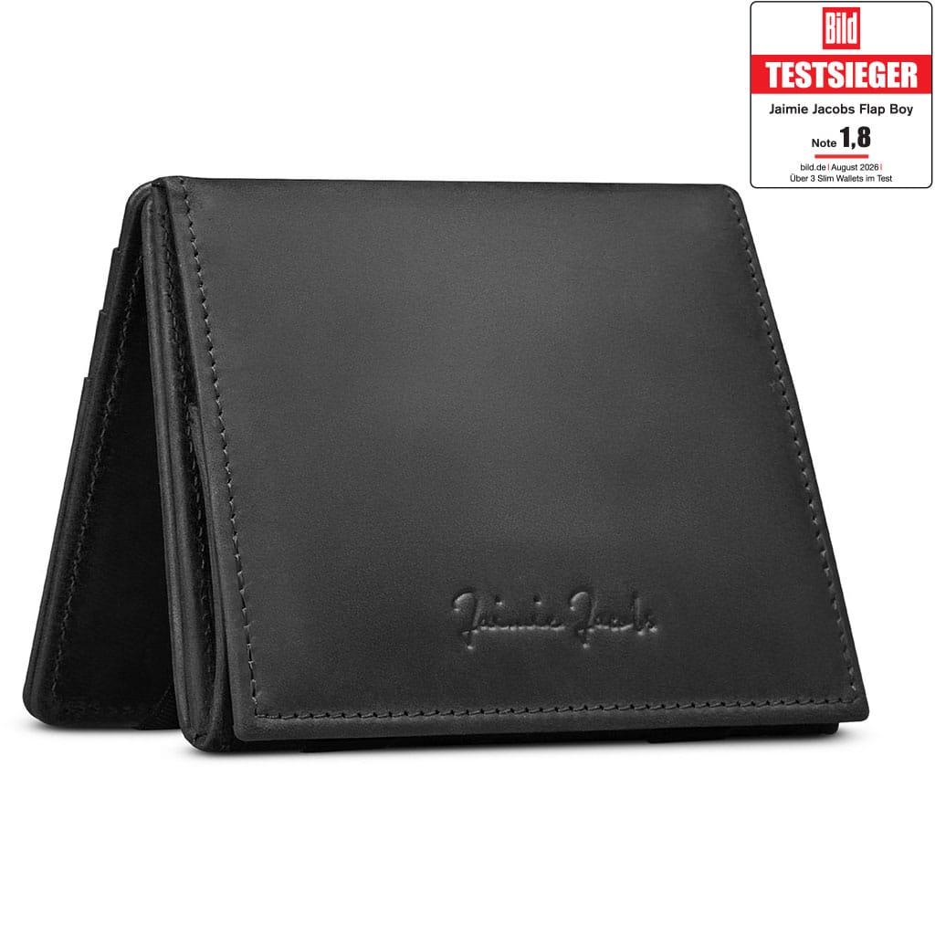 Jaimie Jacobs Geldbeutel Portemonnaie Buffalo Leather Black Flap Boy - Magic Wallet with Coin Pocket Flap Boy Magic Wallet with Coin Pocket Genuine Leather