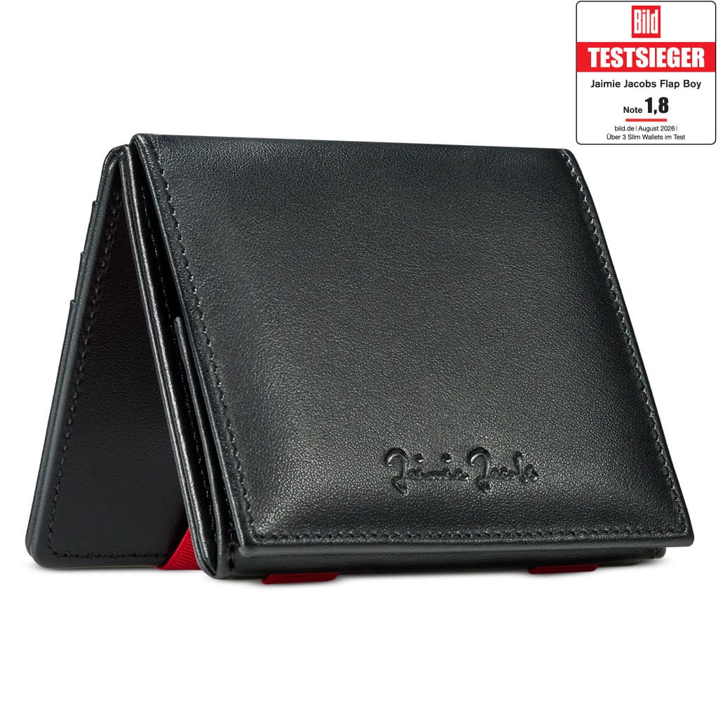 Jaimie Jacobs Geldbeutel Portemonnaie Black with Red Flap Boy - Magic Wallet with Coin Pocket Flap Boy Magic Wallet with Coin Pocket Genuine Leather