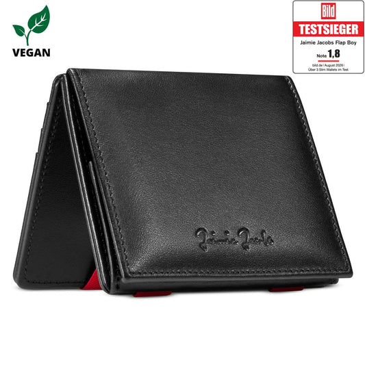 Jaimie Jacobs Geldbeutel Portemonnaie vegan Vegan Black with Red Flap Boy Vegan - Magic Wallet with Coin Pocket Flap Boy Vegan Magic Wallet with Coin Pocket