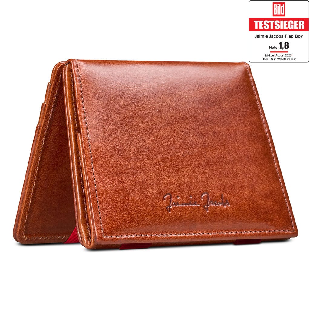 Jaimie Jacobs Geldbeutel Portemonnaie Dark Brown with Red Flap Boy - Magic Wallet with Coin Pocket Flap Boy Magic Wallet with Coin Pocket Genuine Leather