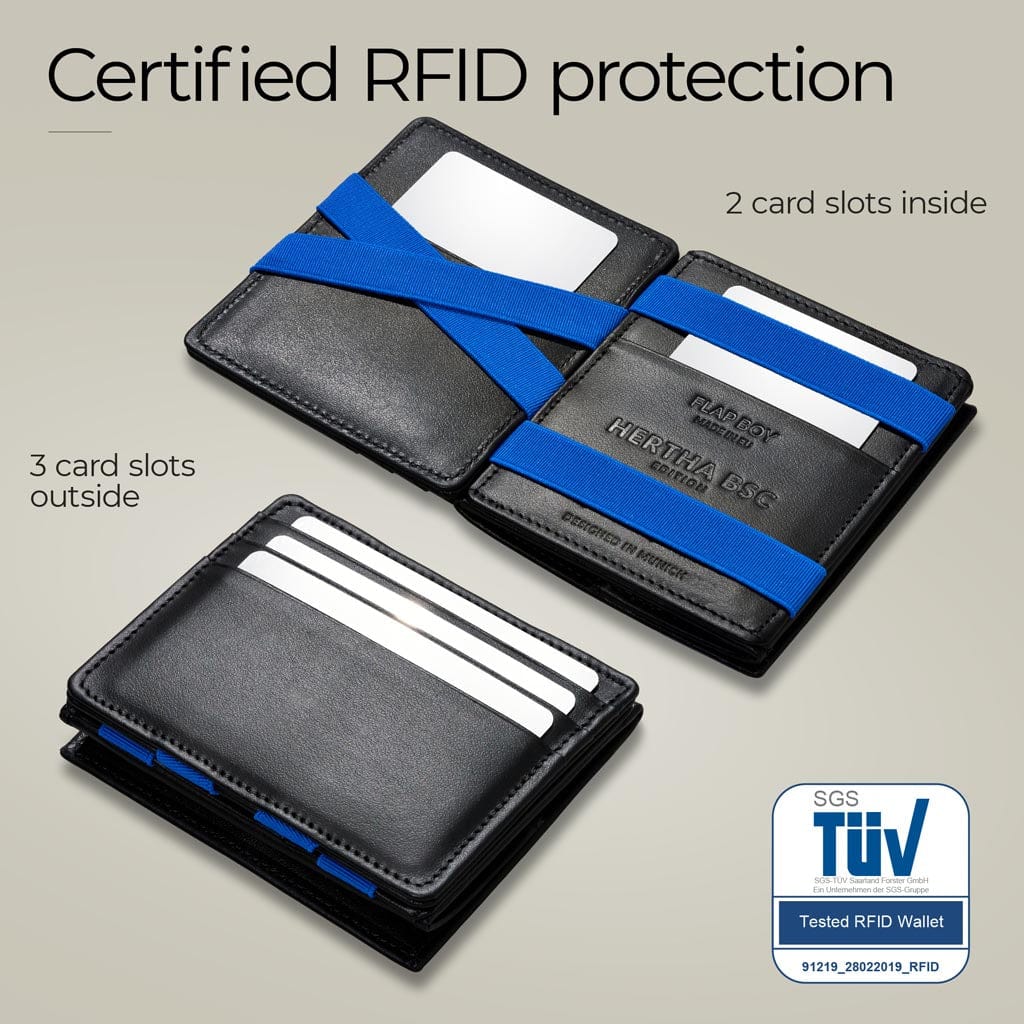 Jaimie Jacobs Geldbeutel Portemonnaie Black with Blue Flap Boy Hertha BSC Edition - Magic Wallet with Coin Pocket Flap Boy Hertha BSC Fan Edition Magic Wallet