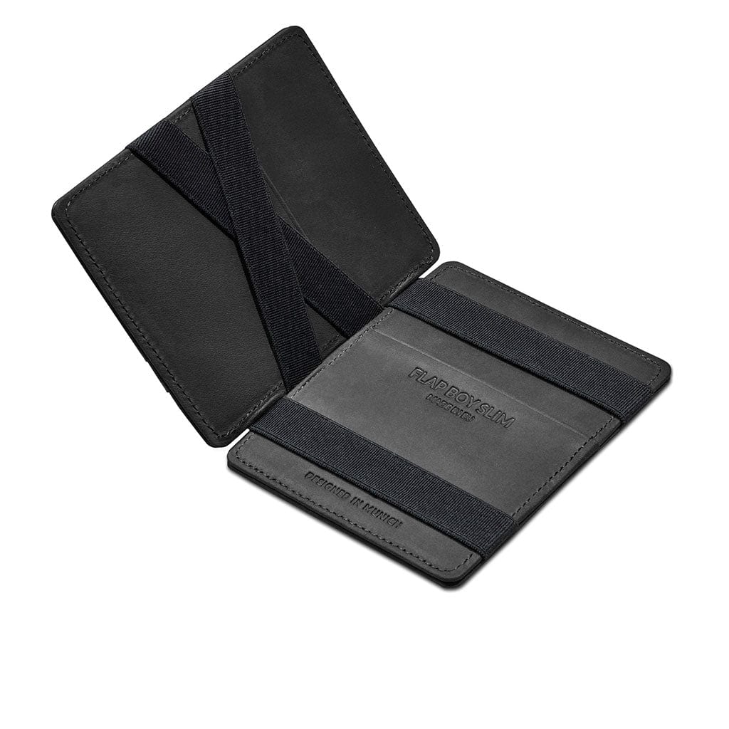 Jaimie Jacobs Geldbeutel Portemonnaie Buffalo Leather Black Flap Boy Slim - Magic Wallet without Coin Pocket Flap Boy Slim Magic Wallet without coin pocket