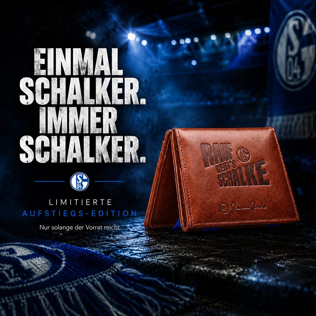 Jaimie Jacobs Geldbeutel Portemonnaie Dark Brown with Royal Blue Flap Boy FC Schalke 04 limitierte Aufstiegs-Edition FC Schalke 04 Aufstiegsedition – Flap Boy Geldbeutel