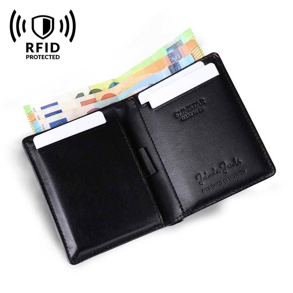 Jaimie Jacobs Geldbeutel Portemonnaie Perforated Leather Black Slimstar Limited Edition - slim wallet with large coin pocket Slimstar Limted Edition slim wallet with big coin pocket