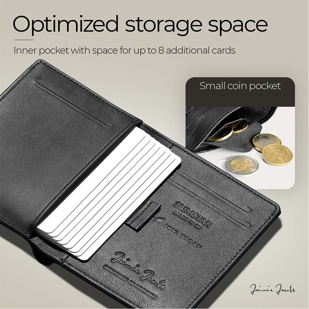 Jaimie Jacobs Geldbeutel Portemonnaie Black Slimstar vegan - slim wallet with small coin pocket Slimstar slim wallet without coin pocket
