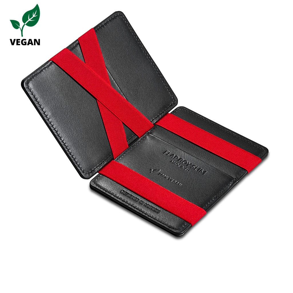 Jaimie Jacobs Geldbeutel Portemonnaie vegan Vegan Black with Red Flap Boy Slim Vegan - Magic Wallet without Coin Pocket Flap Boy Slim Vegan magic wallet without coin pocket men 
