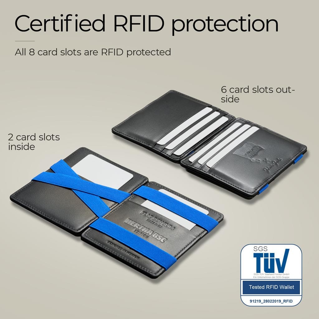 Jaimie Jacobs Geldbeutel Portemonnaie Black with Blue Flap Boy Slim Hertha BSC Edition - Magic Wallet without Coin Pocket Flap Boy Slim Hertha BSC Edition Magic Wallet