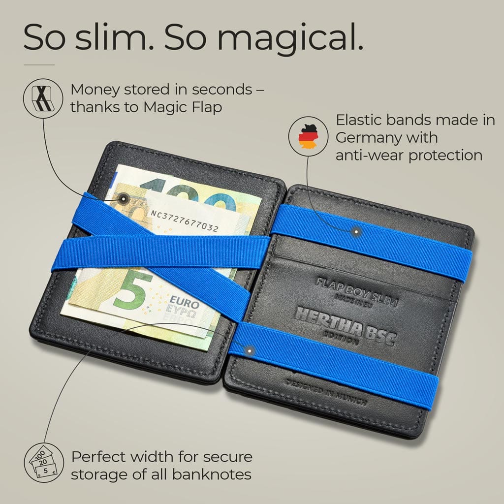 Jaimie Jacobs Geldbeutel Portemonnaie Black with Blue Flap Boy Slim Hertha BSC Edition - Magic Wallet without Coin Pocket Flap Boy Slim Hertha BSC Edition Magic Wallet