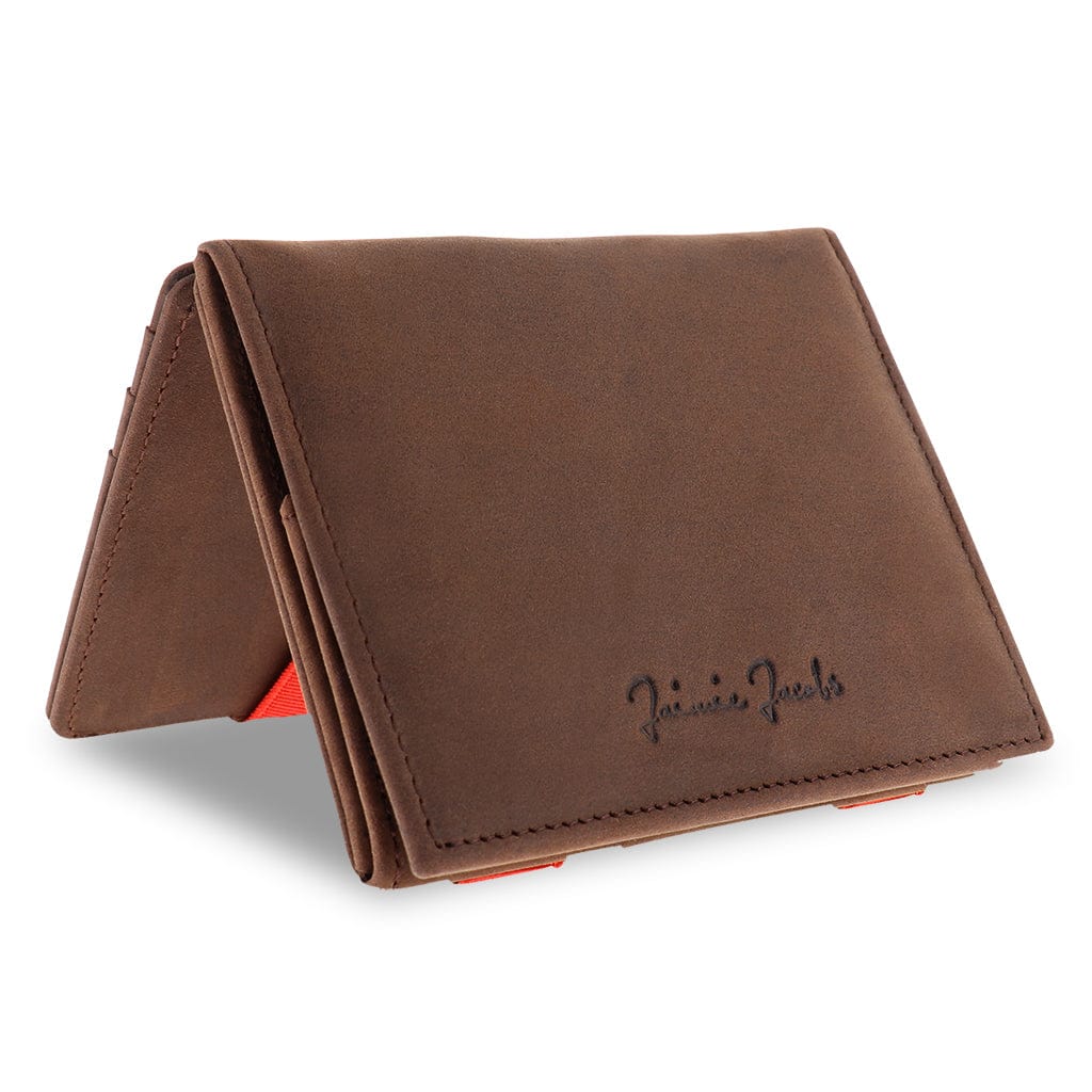 Jaimie Jacobs Geldbeutel Portemonnaie Buffalo Leather Dark Brown with Red Flap Boy - Magic Wallet with Coin Pocket Flap Boy Magic Wallet with Coin Pocket Genuine Leather