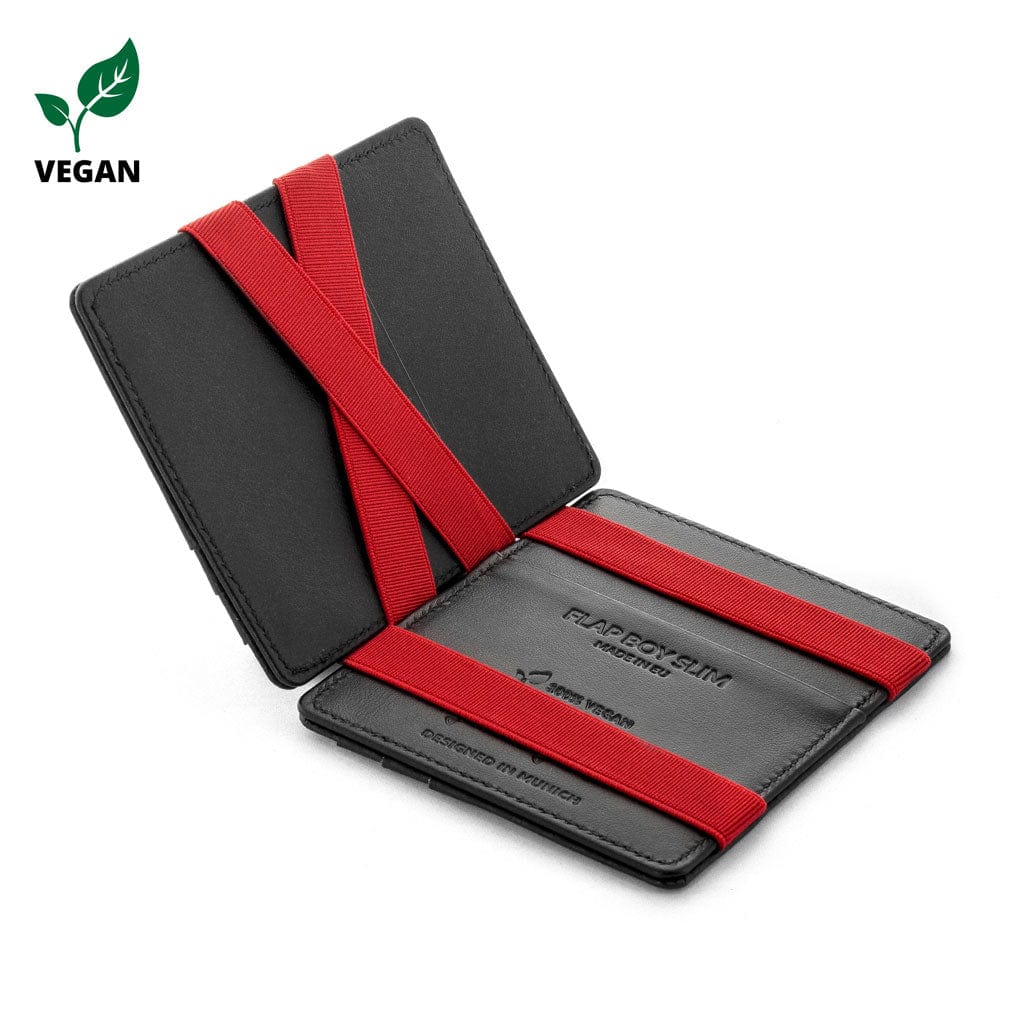 Jaimie Jacobs Geldbeutel Portemonnaie vegan Vegan Black with Red Flap Boy Slim Vegan - Magic Wallet without Coin Pocket Flap Boy Slim Vegan magic wallet without coin pocket men 